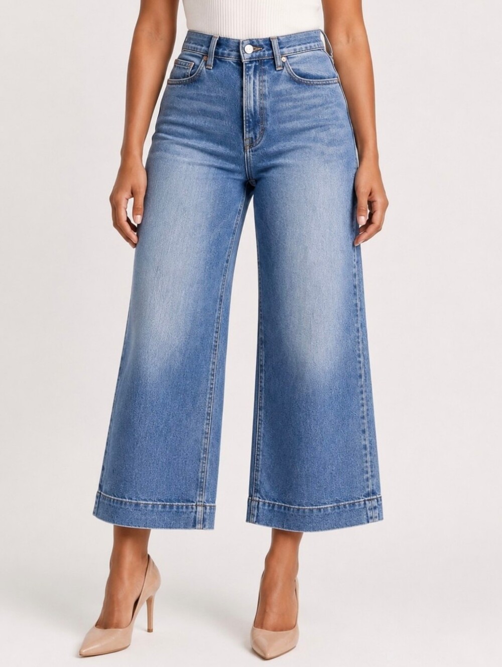 Hidden Nori High Rise Wide Leg Cropped Jeans Light Wash Capsule Minimalist 31